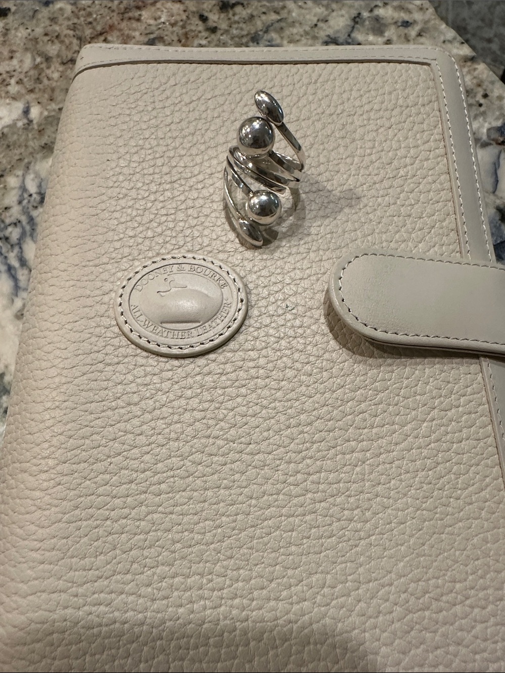 Dooney & Bourke Pebbled Leather Organizer in Cream and sterling ring bundle